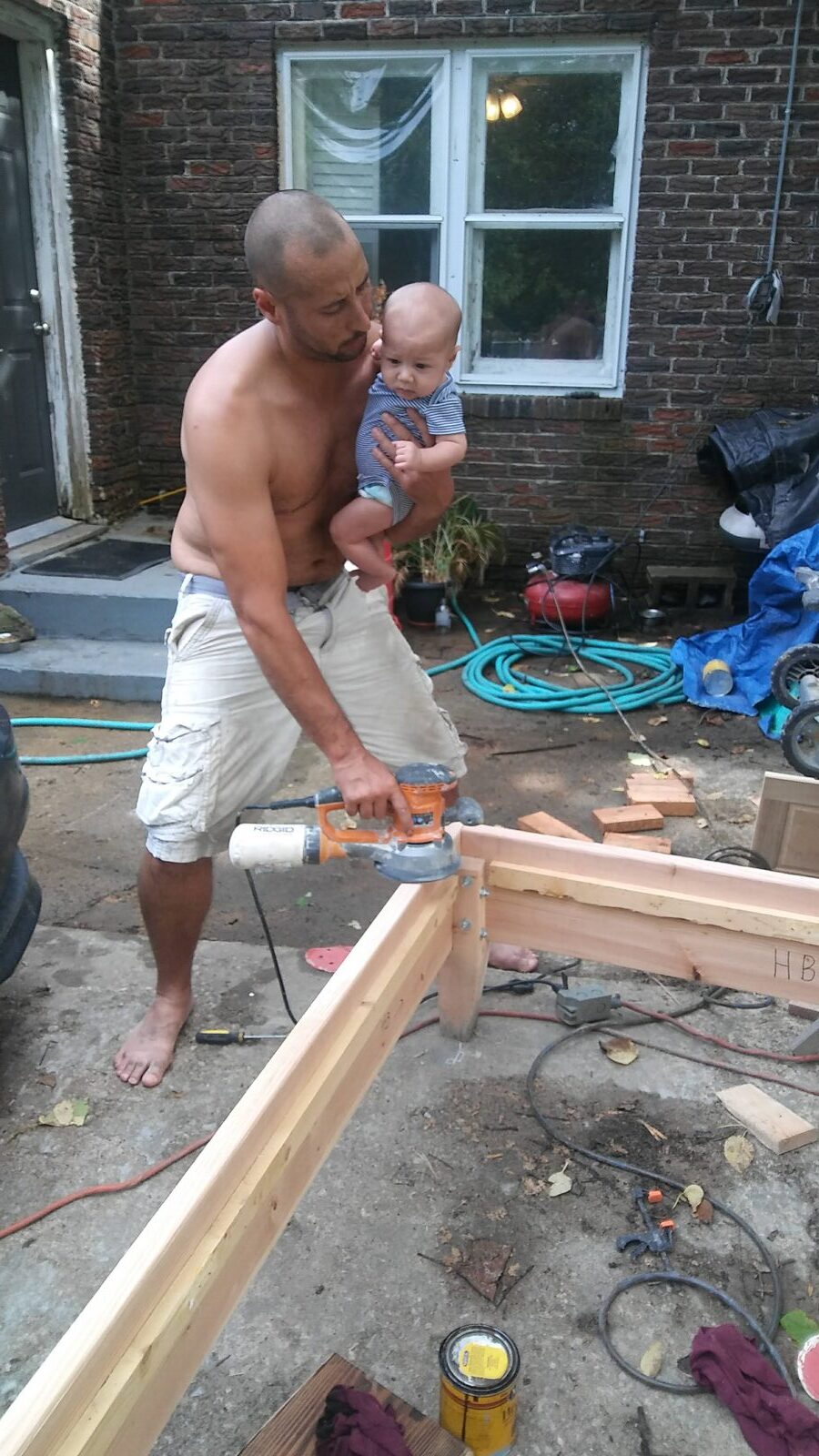 Sanding with baby