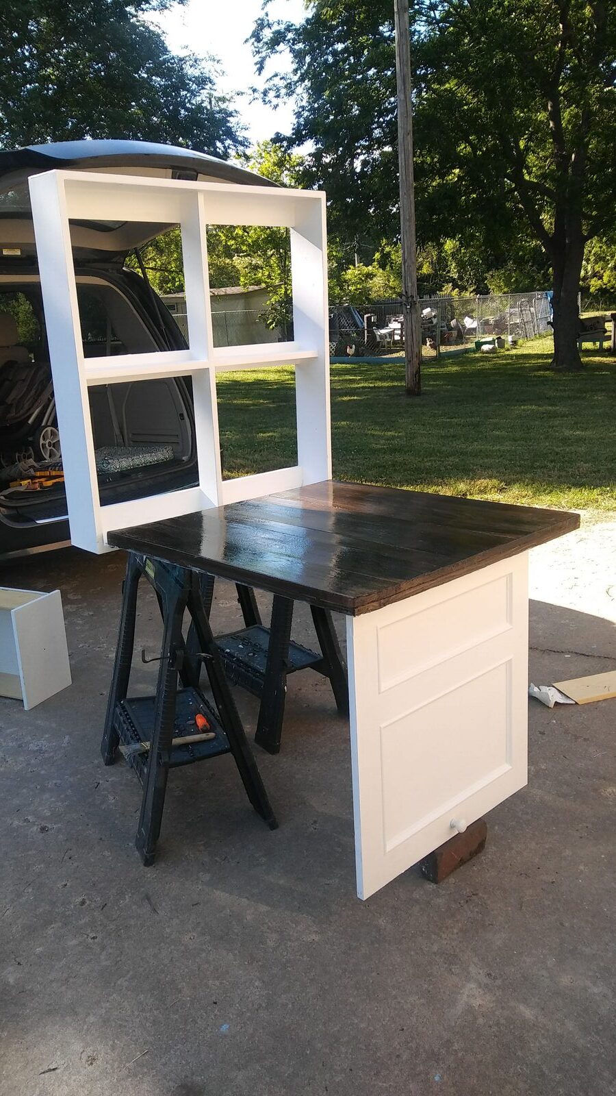 Finished fold-up table with storage cubbies