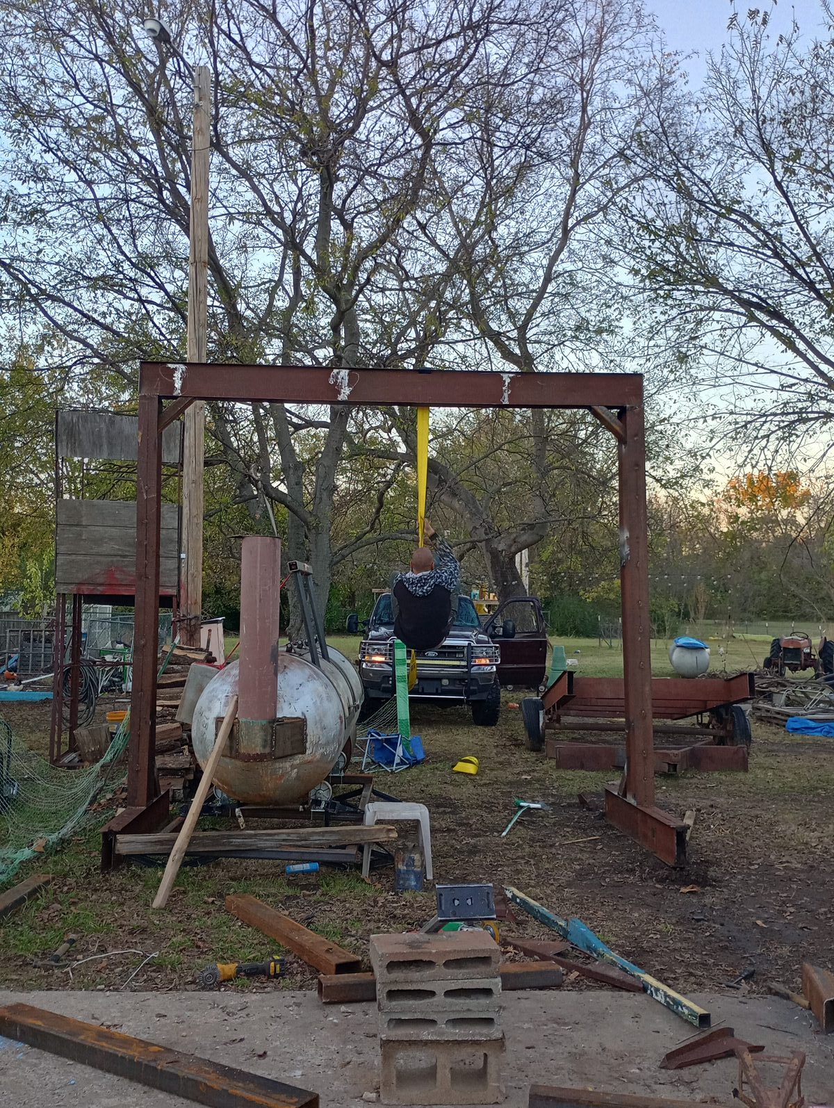 Gantry frame in red primer