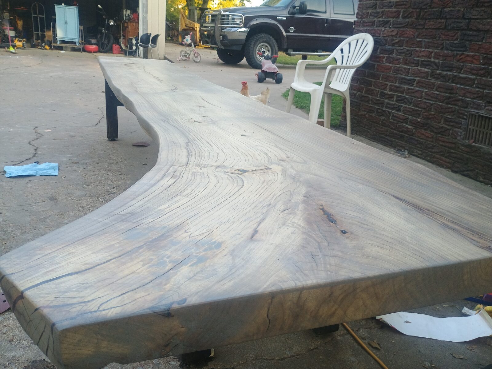 Evening light showing the grain detail and epoxy fills